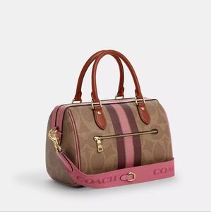 New! Coach Rowan Satchel Bag In Signature Canvas With Stripe Print